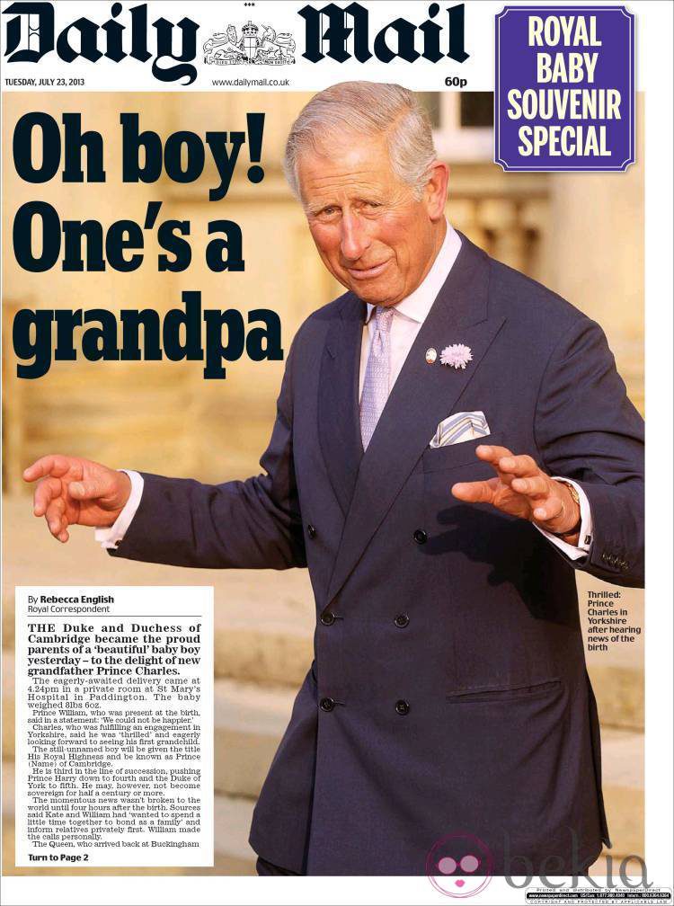 Portada de Daily Mail con el nacimiento del hijo de los Duques de Cambridge