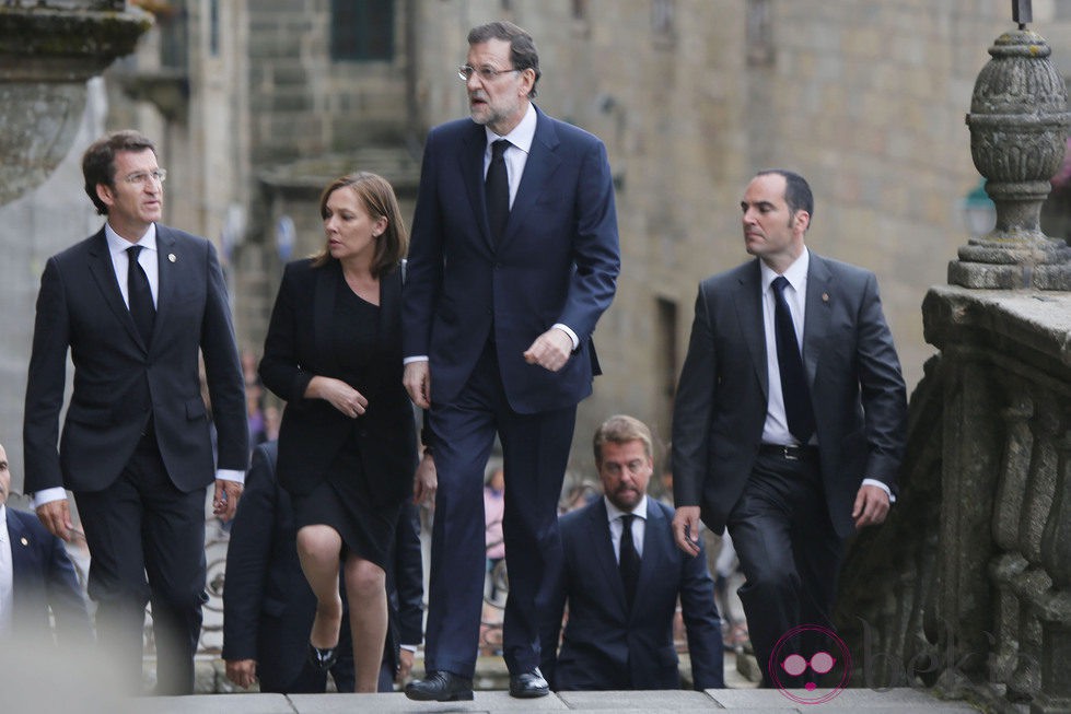 Alberto Núñez Feijoo, Elvira Fernández y Mariano Rajoy en el funeral por las víctimas del tren de Santiago