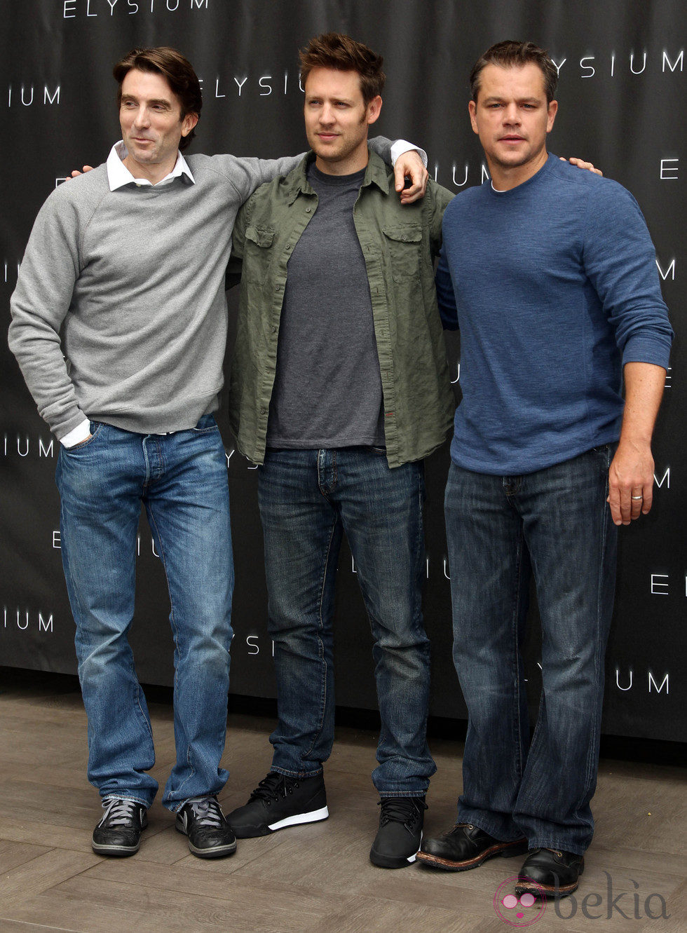 Matt Damon, Sharlto Copley y Neill Blomkamp en la presentación de 'Elysium' en Los Ángeles