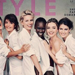 Miranda Kerr, Alek Wek, Alessandra Ambrossio, Helena Christensen, Isabeli Fontana y Karolina Kurkova posando para el Calendario Pirelli 2014