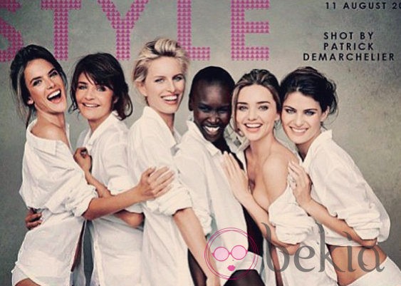 Miranda Kerr, Alek Wek, Alessandra Ambrossio, Helena Christensen, Isabeli Fontana y Karolina Kurkova posando para el Calendario Pirelli 2014