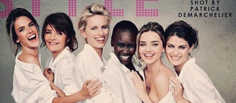 Miranda Kerr, Alek Wek, Alessandra Ambrossio, Helena Christensen, Isabeli Fontana y Karolina Kurkova posando para el Calendario Pirelli 2014