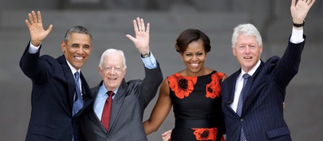 Barack Obama, Jimmy Carter, Michelle Obama y Bill Clinton conmemorando a Martin Luther King