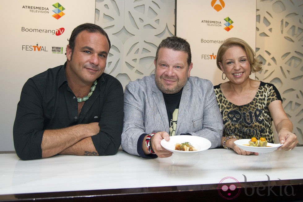 Ángel León, Chicote y Susi Díaz en la presentación de 'Top Chef' en el FesTVal de Vitoria 2013