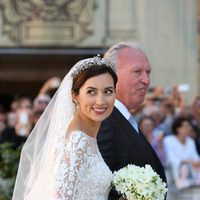 Claire Lademacher vestida de novia en su boda con Félix de Luxemburgo