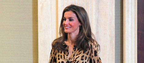 La Princesa Letizia con un look animal print en una audiencia en Zarzuela