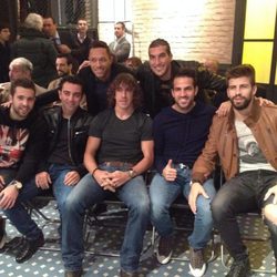 Jordi Alba, Xavi, Puyol, Fábregas, Piqué, Adriano y Pinto en la entrega de la Bota de Oro 2013