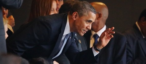 Barack Obama en el funeral de Nelson Mandela