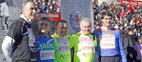 Juan y Medio, José Mota y Jesulín de Ubrique durante el partido solidario toreros vs artistas celebrado en Getafe