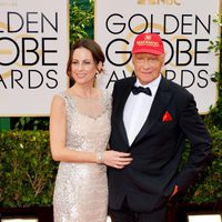 Birgit Wetzinger y Niki Lauda en la alfombra roja de los Globos de Oro 2014