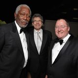 Morgan Freeman, Alan Horn y John Lasseter en la gala de entrega de los Producers Guild Awards 2014