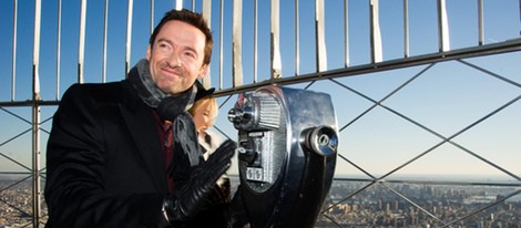 Hugh Jackman y su esposa Deborra-Lee Furness en el Empire State el Día de Australia