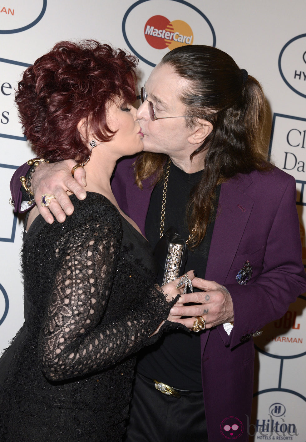 Sharon Osbourne y Ozzy Osbourne en la fiesta Pre-Grammy 2014 de Clive Davis