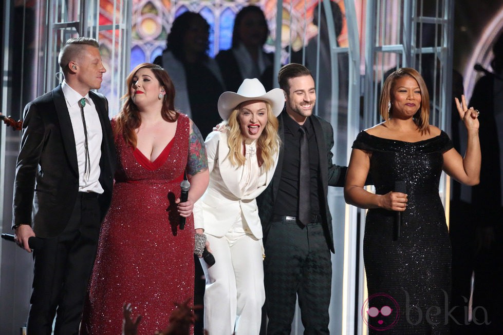 Macklemore, Mary Lambert, Madonna, Ryan Lewis y Queen Latifah en los Grammy 2014