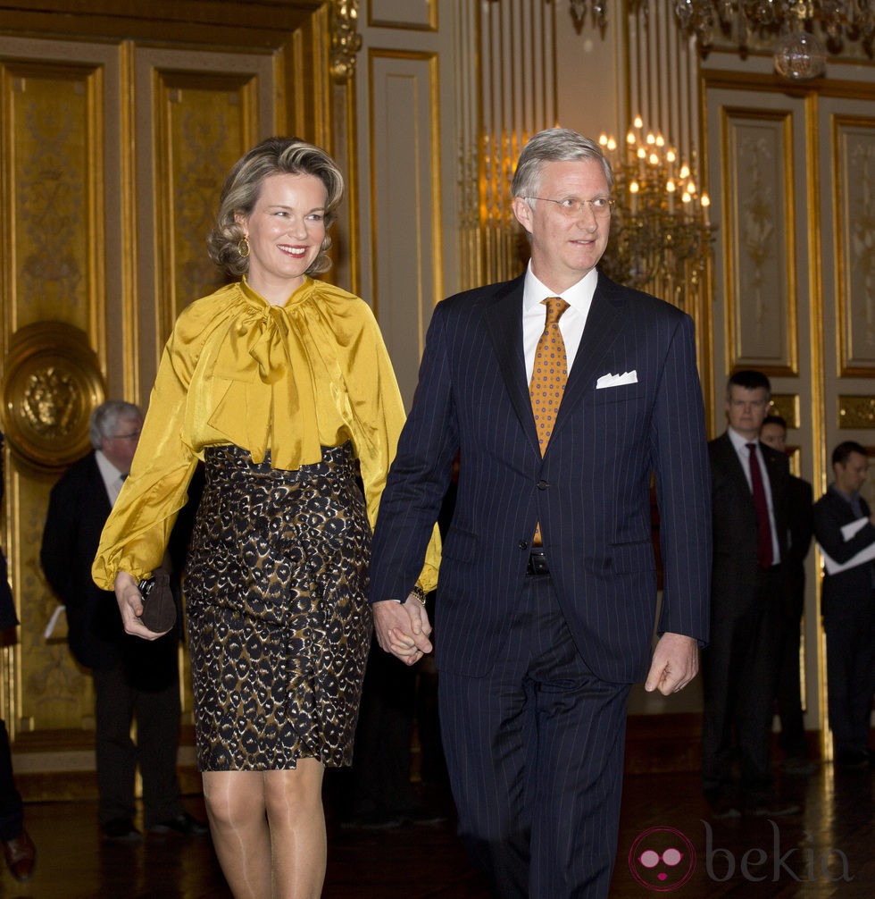 Felipe y Matilde de Bélgica en la primera recepción del año como Reyes