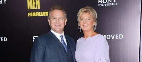 Hugh Bonneville y su esposa en el estreno de 'Monuments Men' en Nueva York