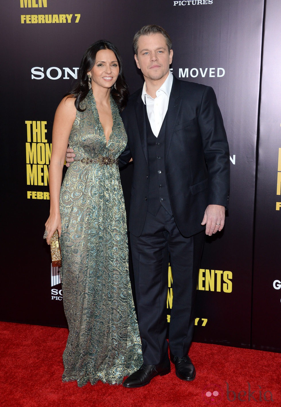 Matt Damon y Luciana Barroso en el estreno de 'Monuments Men' en Nueva York