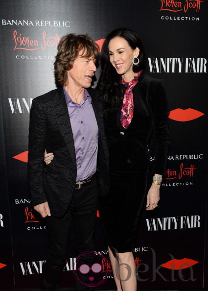 Mick Jagger y la diseñadora L'Wren Scott en la presentación de su colección 2013