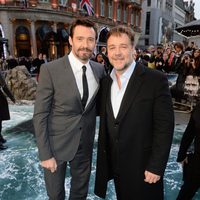 Hugh Jackman y Russell Crowe en el estreno de 'Noé' en Londres