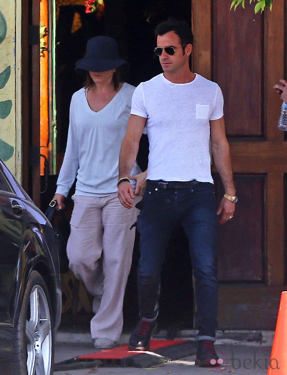 Jennifer Aniston y Justin Theroux en el rodaje de 'Cake'