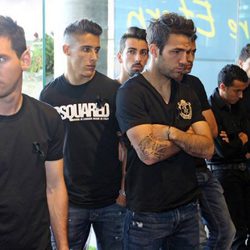 Leo Messi y Cesc Fàbregas en el homenaje a Tito Vilanova en el Camp Nou