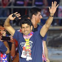 Diego Costa durante la celebración de la Liga 2014 del Atlético de Madrid