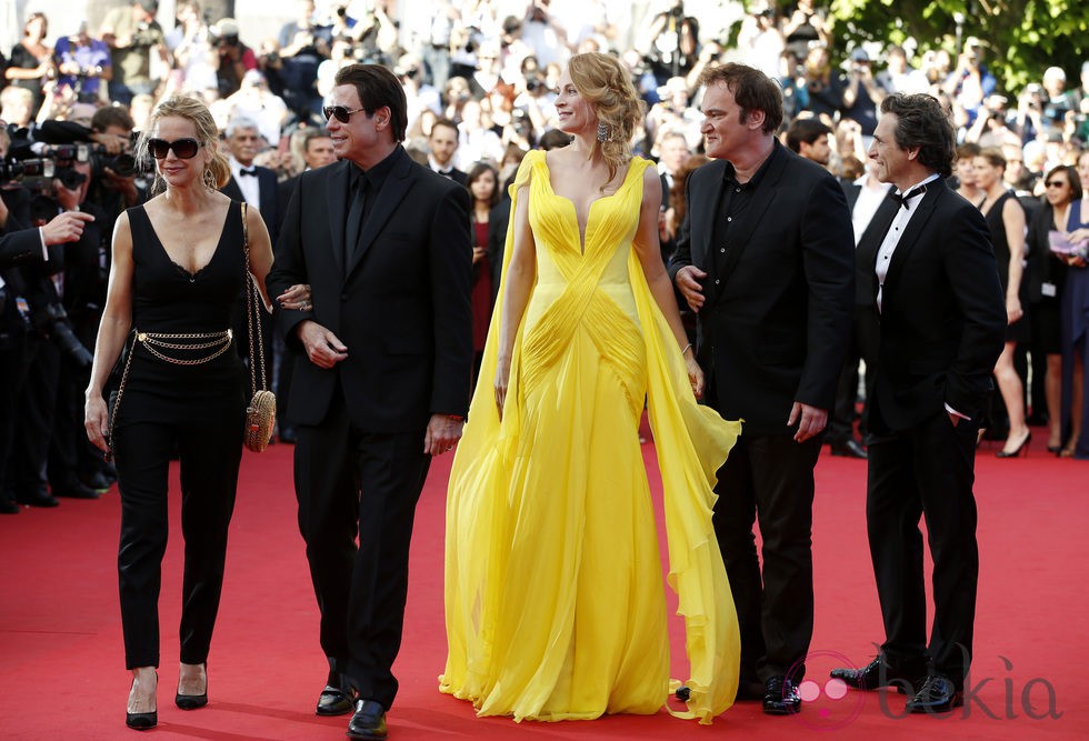 Kelly Preston, John Travolta, Uma Thurman y Quentin Tarantino en el Festival de Cannes 2014