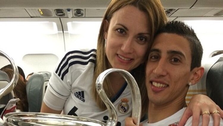 Ángel Di María y Jorgelina Cardoso con la décima Champions del Real Madrid