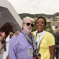 George Lucas y Mellody Hobson en el Gran Premio de Mónaco 2014