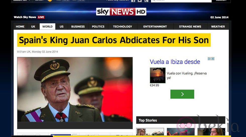 La abdicación del Rey en Sky News