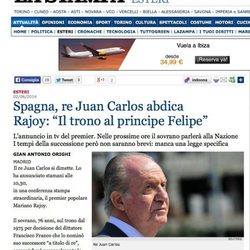 La abdicación del Rey en La Stampa