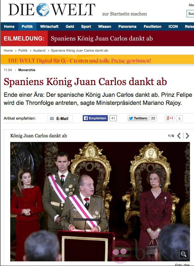 La abdicación del Rey en Die Welt