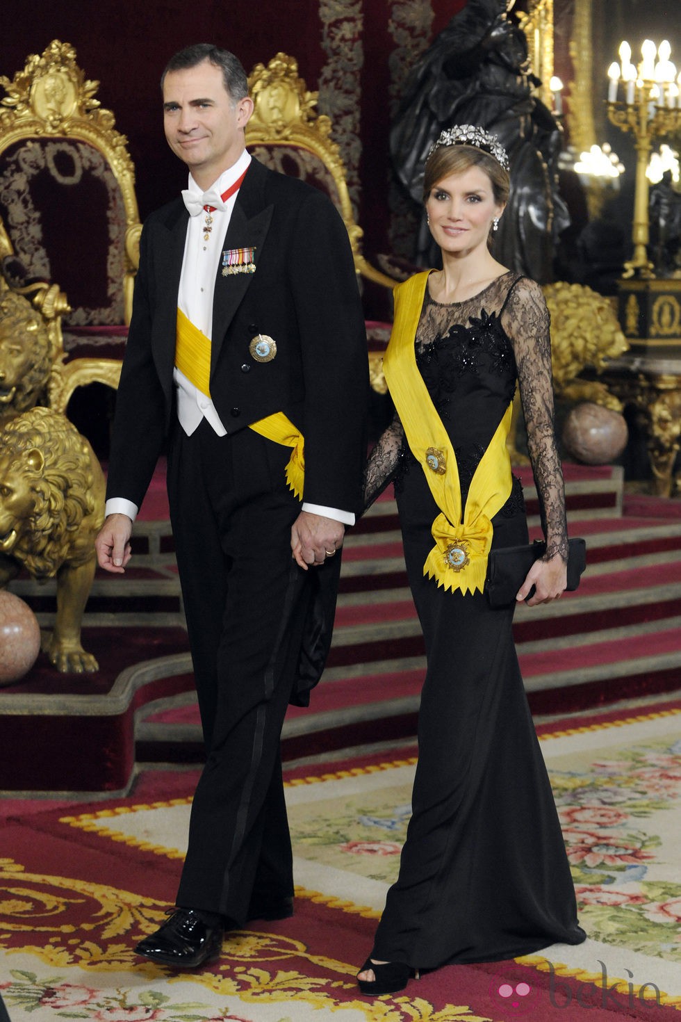 Los Príncipes Felipe y Letizia en la cena de gala al presidente de México y su esposa en el Palacio Real