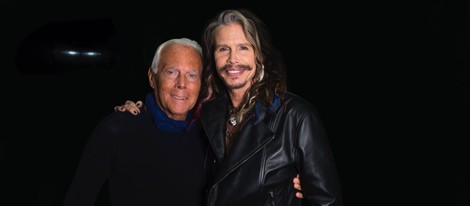 Giorgio Armani y Steven Tyler en el desfile primavera/verano 2015 de Emporio Armani en Milán