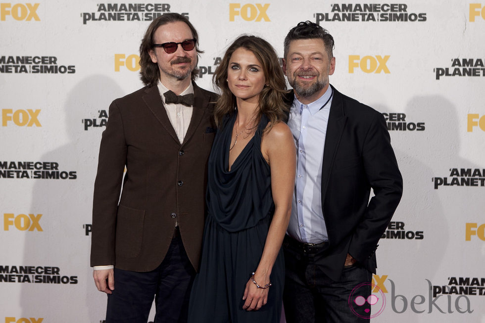 Matt Reeves, Keri Russell y Andy Serkis en el estreno de 'El amanecer del planeta de los simios' en Madrid