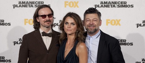 Matt Reeves, Keri Russell y Andy Serkis en el estreno de 'El amanecer del planeta de los simios' en Madrid