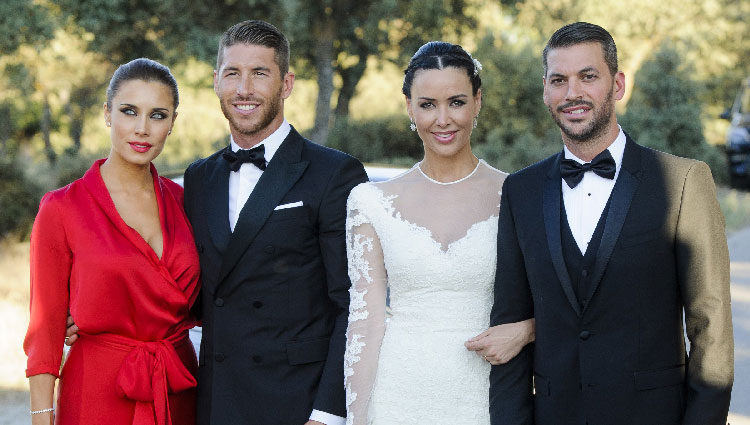 René Ramos y Vania Millán el día de su boda con Pilar Rubio y Sergio Ramos