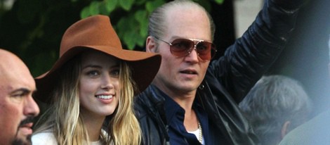 Johnny Depp y Amber Heard en el rodaje de 'Black Mass'