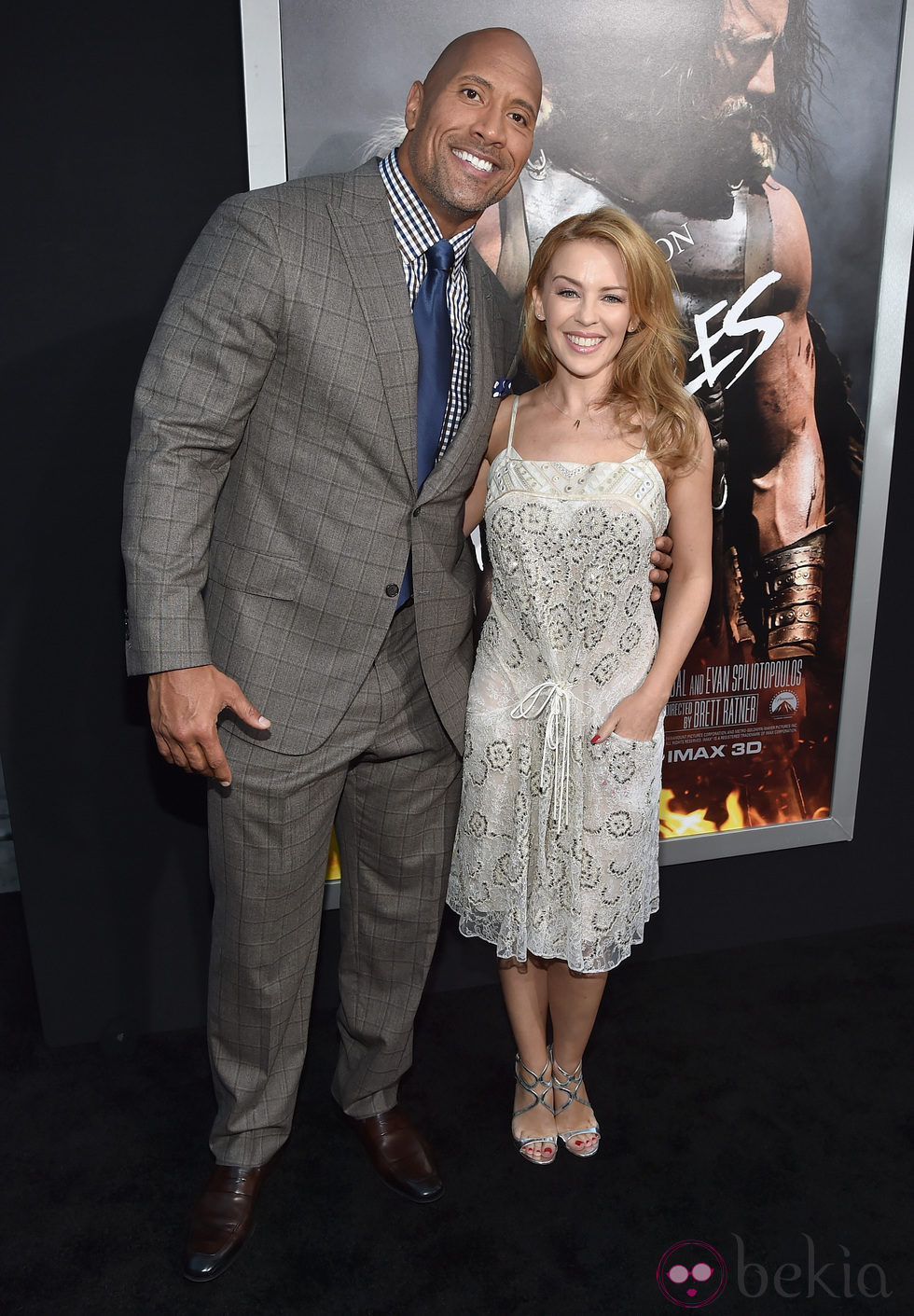 Kylie Minogue y Dwayne Johnson en el estreno de 'Hércules' en Los Angeles