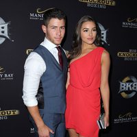 Nick Jonas y Olivia Culpo en un combate de boxeo celebrado en Las Vegas