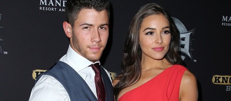 Nick Jonas y Olivia Culpo en un combate de boxeo celebrado en Las Vegas