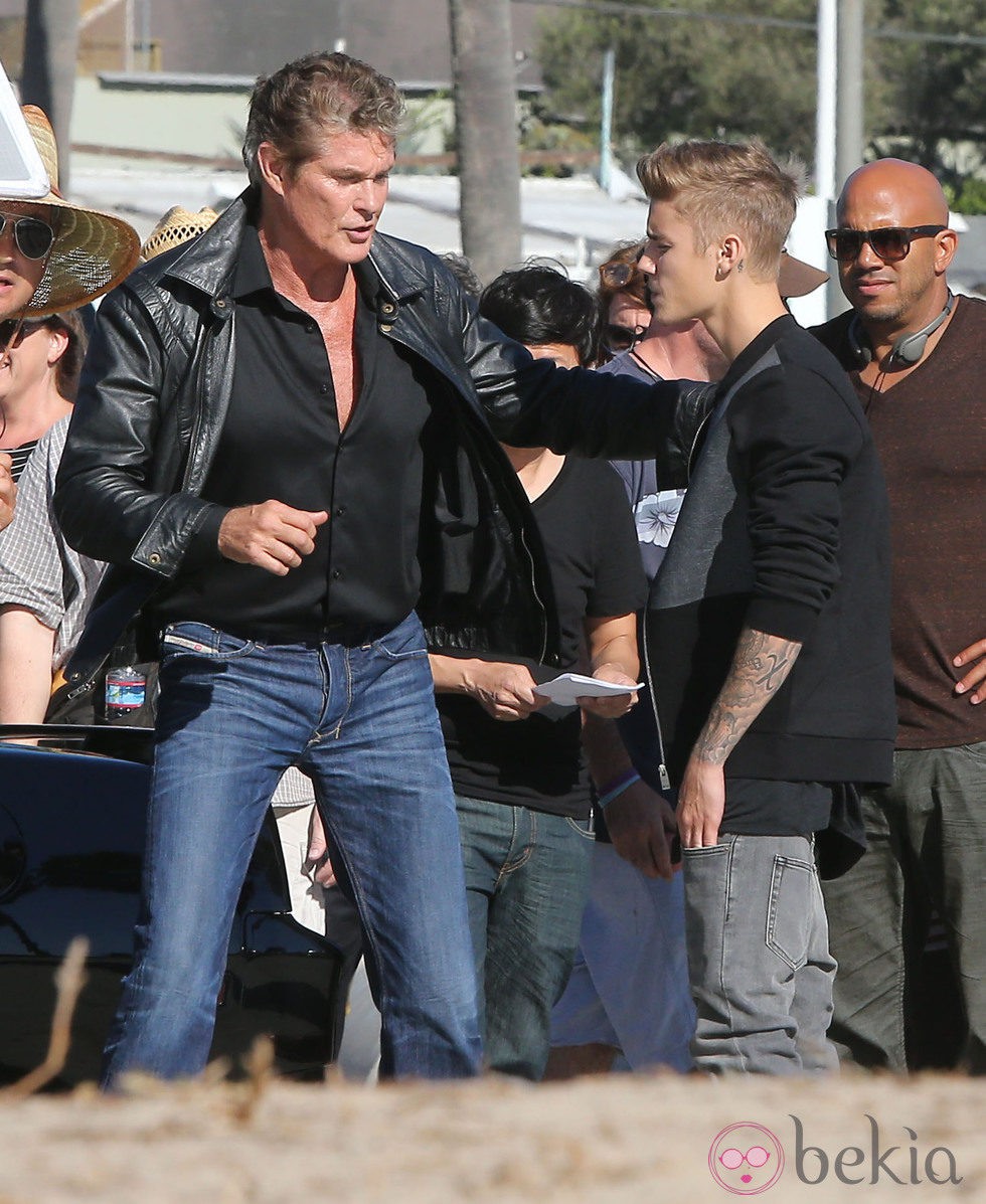 Justin Bieber y David Hasselhoff en Venice Beach, California