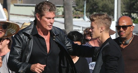 Justin Bieber y David Hasselhoff en Venice Beach, California