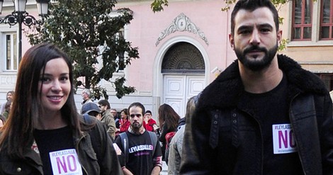 Antonio Velazquez y Dafne Fernandez en la manifestación contra la ley Lasalle