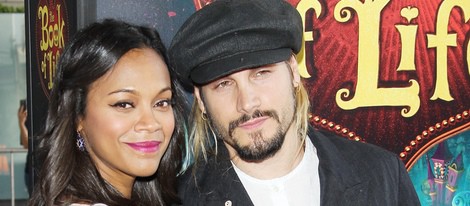 Zoe Saldaña y Marco Perego en la premiere de 'El libro de la vida' en Los Angeles