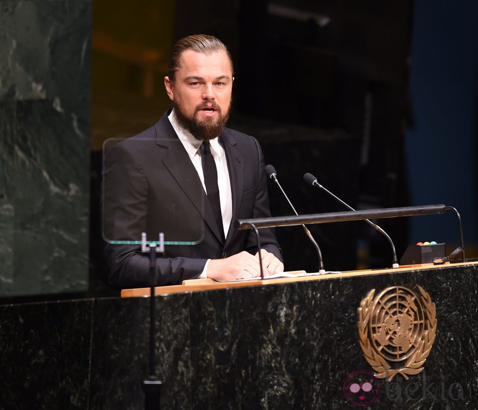 Leonardo DiCaprio en la cumbre del clima de Naciones Unidas en septiembre de 2014