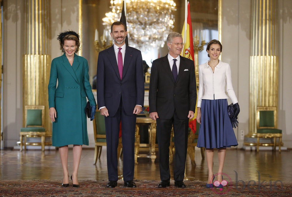 Los Reyes Felipe y Letizia con los Reyes de Bélgica en su primera visita a Bélgica como Reyes de España