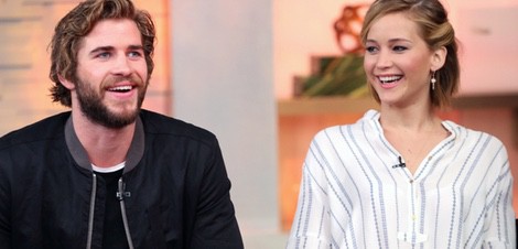 Liam Hemsworth y Jennifer Lawrence en el  programa 'Good Morning America'