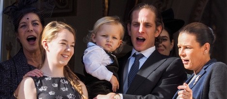 Carolina de Mónaco, Alexandra de Hannover, Andrea y Sasha Casiraghi y Estefanía de Mónaco en el Día Nacional de Mónaco 2014