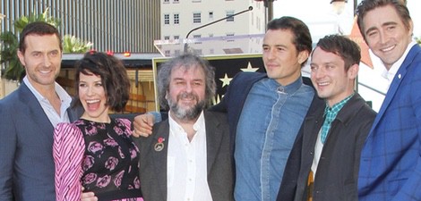 Evangeline Lilly, Peter Jackson, Orlando Bloom y Elijah Wood en el Paseo de la Fama